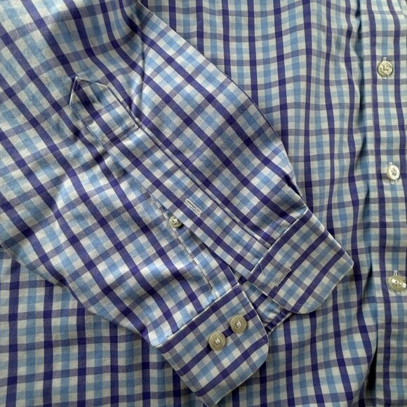 Brooks Brothers 2XL Slim Fit Button Up Shirt Men Purple Blue Non Iron Cotton - Picture 12 of 14